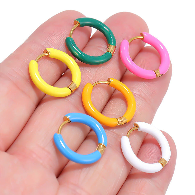 Wholesale 12mm oil drop earrings 10 colors stainless steel color earrings